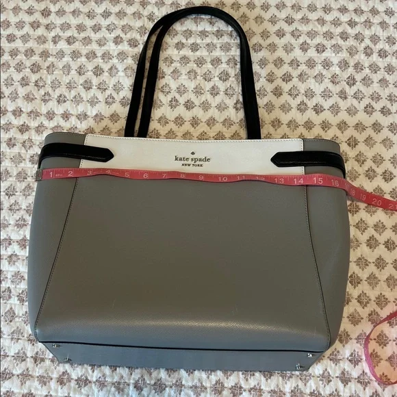 Kate Spade New York Staci Colorblock Laptop Tote Bag Nimbus Grey White Black - Picture 4 of 16